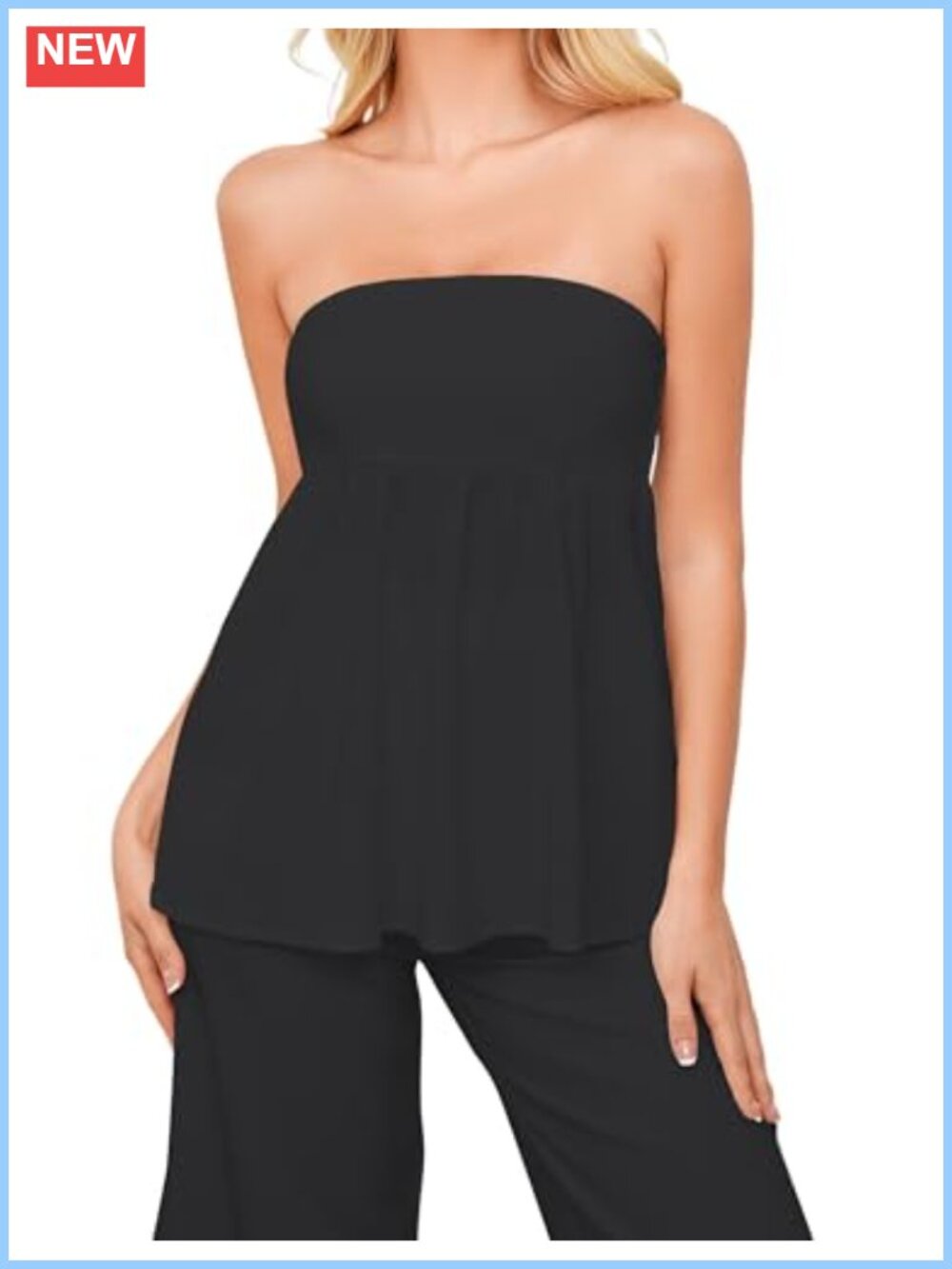 Womens Ruffle Hem Strapless Tube Top Peplum Bandeau Sleeveless Summer Blouse
